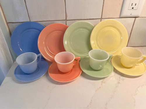 1940s Hazel Atlas Little Hostess Moderntone Pastel Milk Glass Child’s Tea Set - Vintage 12 Piece Set