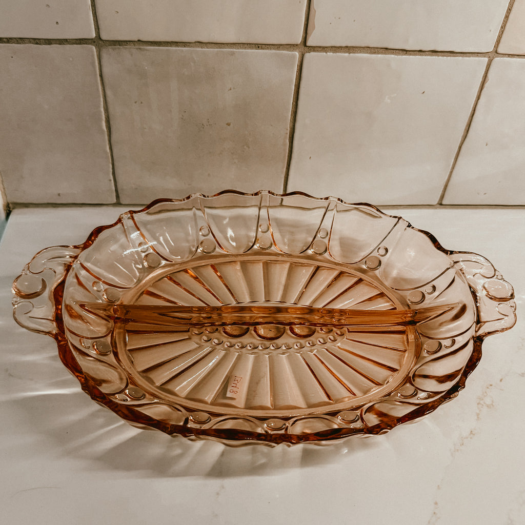 Anchor Hocking "Oyster and Pearl" Pink Depression Glass Divided Relish Serving Dish