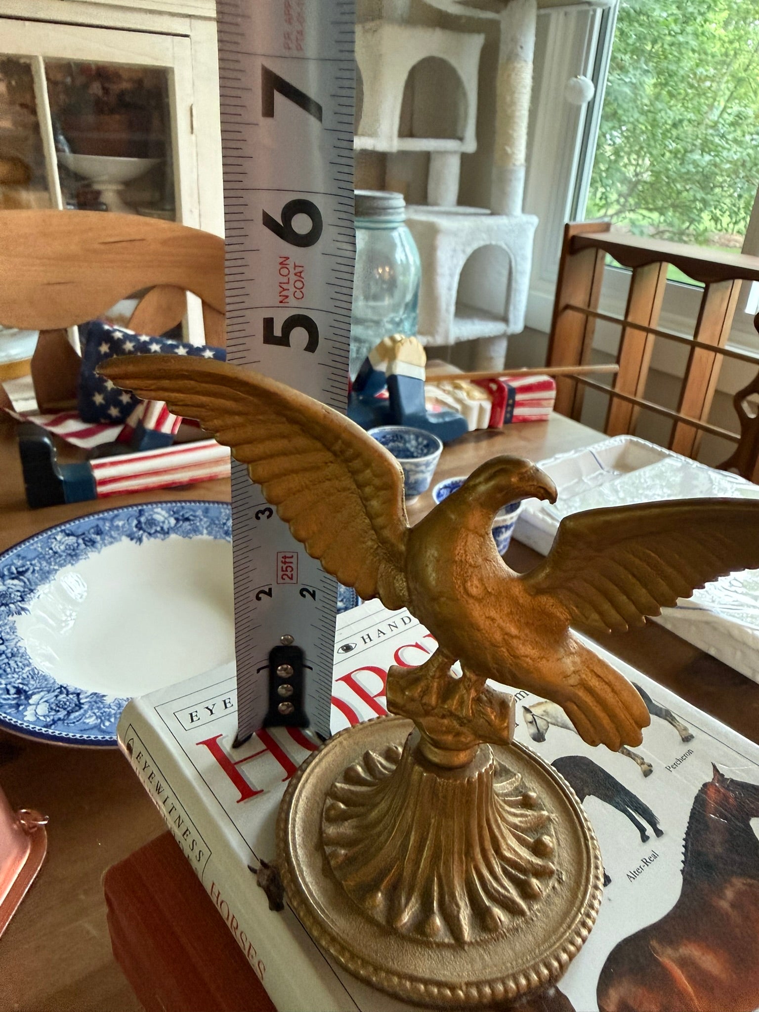 Federal Style Cast Metal Vintage Gold American Eagle Statue - Patinated Desktop Finial Display