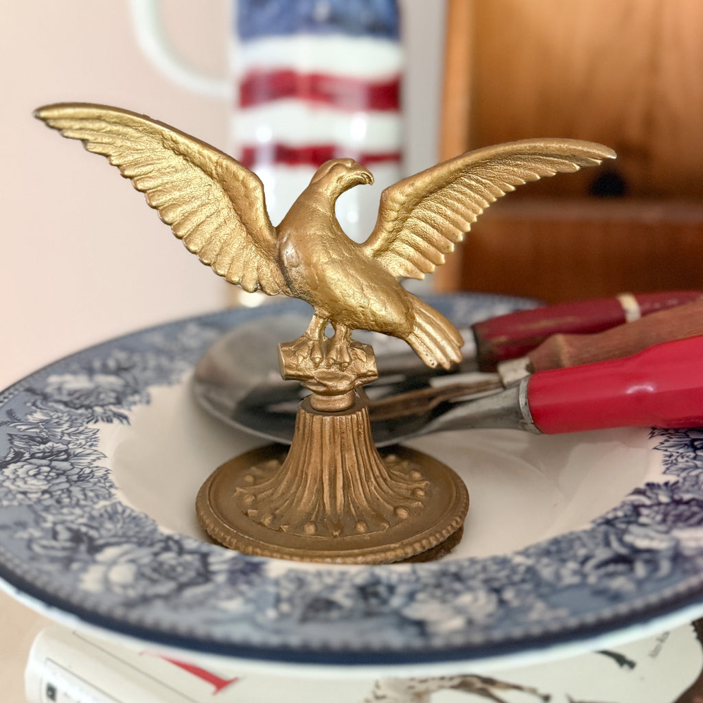 Federal Style Cast Metal Vintage Gold American Eagle Statue - Patinated Desktop Finial Display