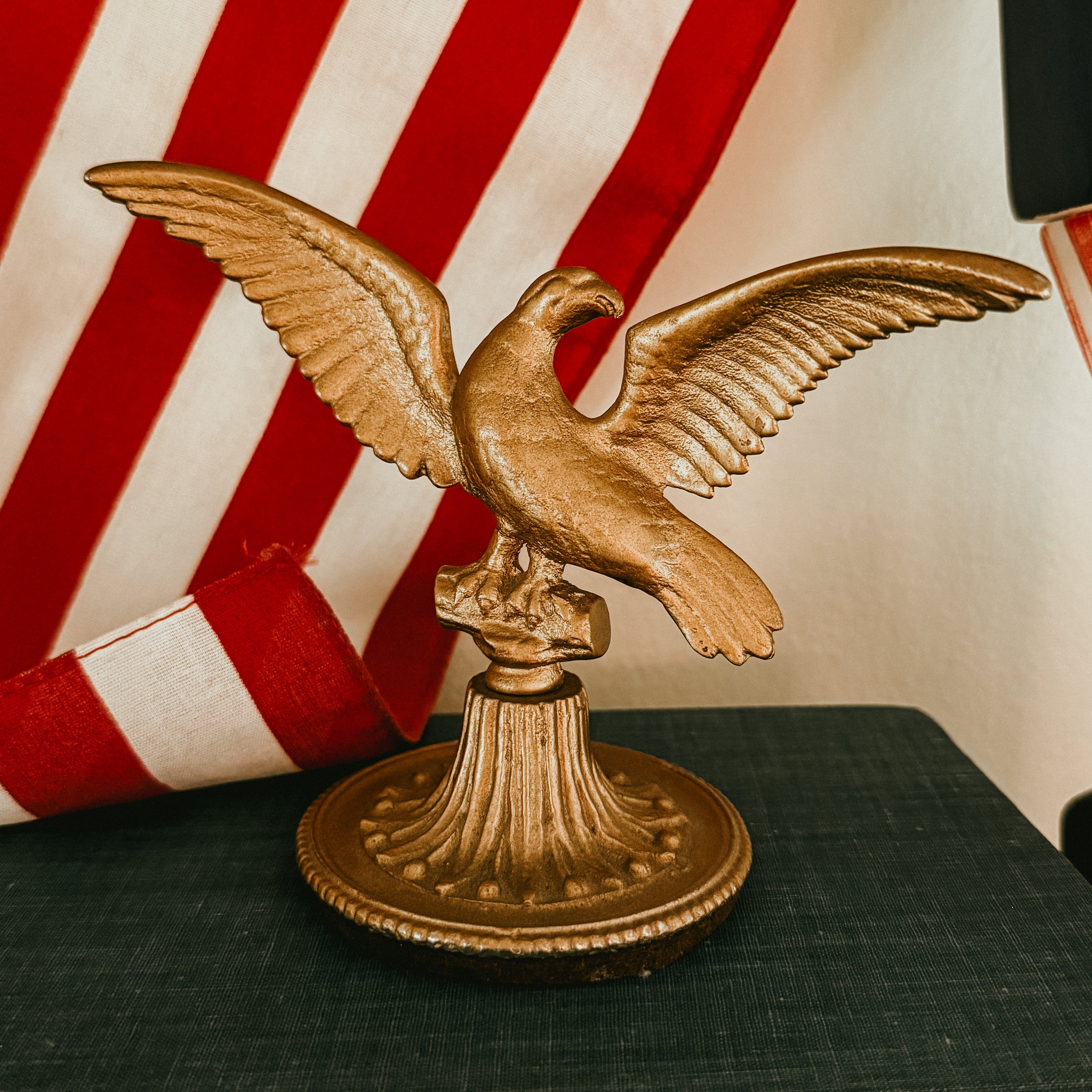 Federal Style Cast Metal Vintage Gold American Eagle Statue - Patinated Desktop Finial Display