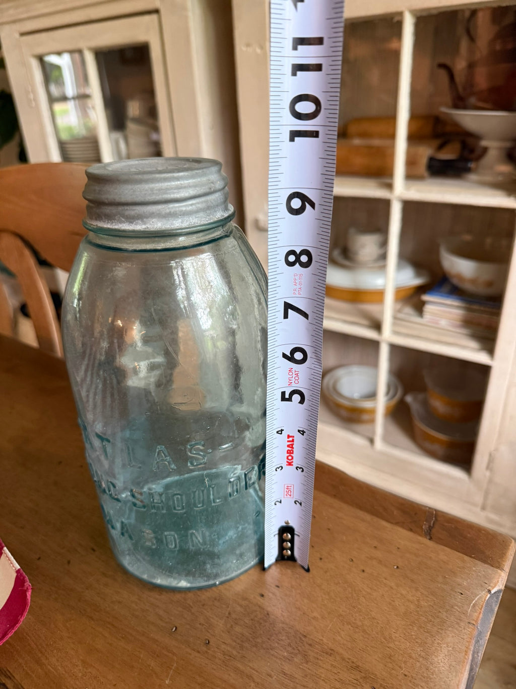 Antique Aqua Blue Atlas Strong Shoulder Half-Gallon Mason Jar with Vintage Zinc Lid