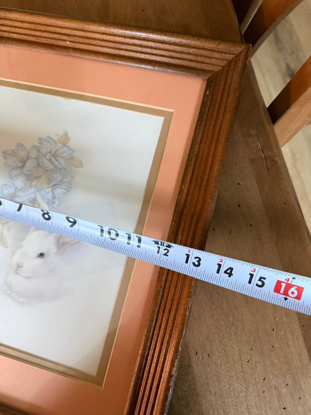 White Bunny & Hydrangeas Vintage Framed Art Print 13"x16" – Home Interiors / Homco Cottagecore Nursery Decor