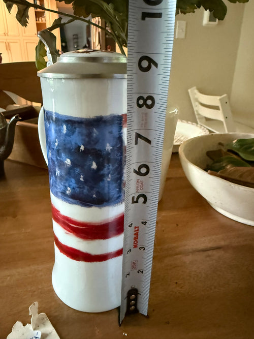 ALWE Original West Germany Ceramic Beer Stein with Pewter Lid - Patriotic American Flag Art